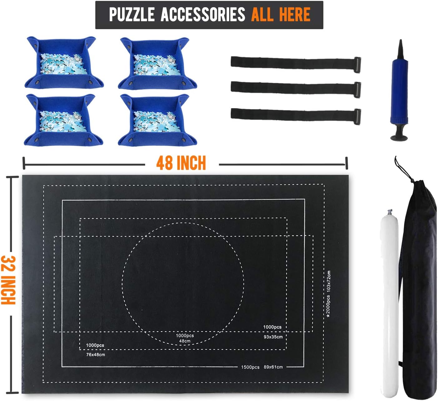 Puzzle Mat Roll Up 2000 Pieces, Thicker Puzzle Roll Up Mat, Jigsaw Puzzle Mat Roll Up 1000 1500 Pieces, Store and Transport Jigsaw Puzzle, Puzzle Sorting Trays X4 Black Felt Mat: Toys & Games