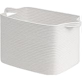 Goodpick 50L Large Woven Storage Basket, 18" x 14" x 12", White | Stylish Gift Basket for Home Decor, Cotton Rope Baskets for Blankets &amp; Toys Storage, Living Room &amp; Bedroom Organization