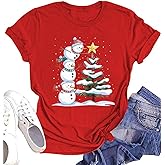Merry Christmas Graphic Shirts for Women Festival Casual Printing T-Shirt Winter Indoor Basic Tops New Year Tee