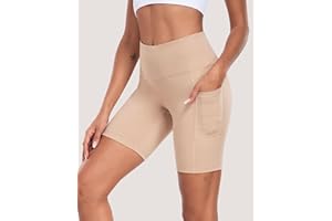 Womens Biker Shorts with Pockets, 8" High Waisted Tummy Control Soft Athletic Workout Gym Yoga Shorts