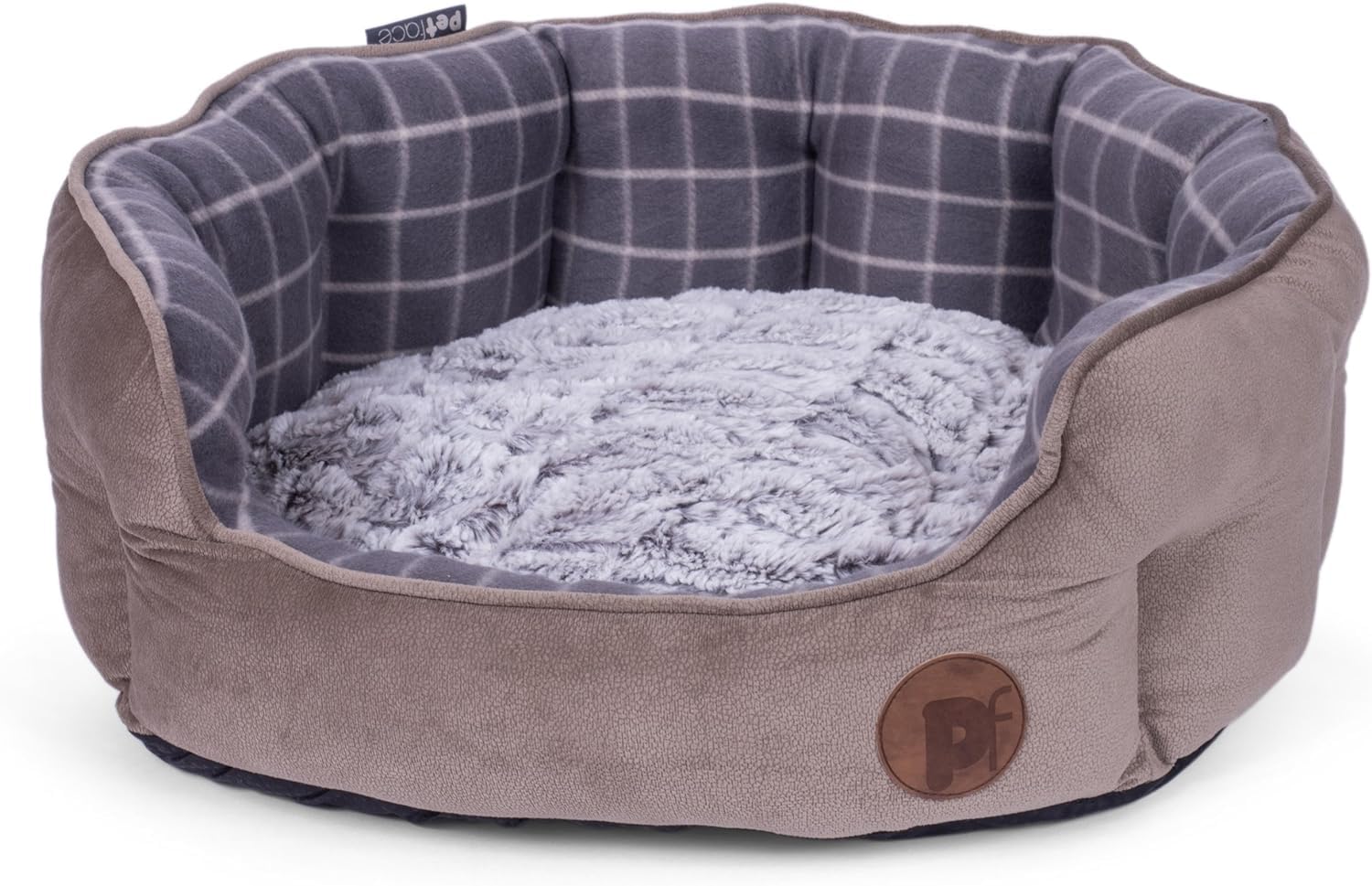 Petface Check and Bamboo Oval Dog Bed with Reversible Cushion, Machine Washable, Large (Pack of 1)