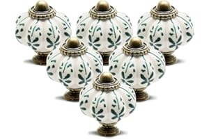 Seimneire 12pcs Ivory Pumpkin Knobs, Vintage Ceramic Cabinet Knobs, Dresser Drawer Door Knobs Drawer Pulls Dresser Handles with Mounting Screws - Leaf Pattern