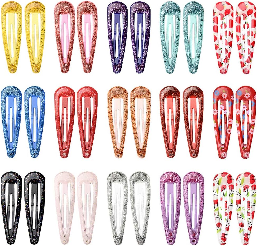Snap Hair Clips for Girls Non-Slip Metal Hair Barrettes Glitter Hair Accessories for Kids Teens 30 Pcs