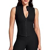 QUEENIEKE BareLuxe Women's Sleeveless Crop Shirt, Zip Up Workout Running Vest Tank Tops Athletic Gym Yoga Camis Jackets
