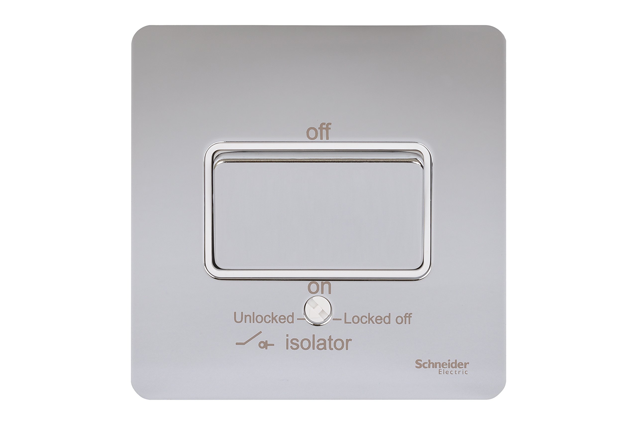 Schneider Electric Ultimate Screwless Flat Plate 10AX 3P Isolator Switch Polished Chrome White Insert