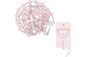 AECSZE Pink Rosary Beads for Women, Catholic Rosary Necklace, Exquisite Gifts for Women, Perfect for Prayer, Weddings, Baptisms, Confirmations, First Communions