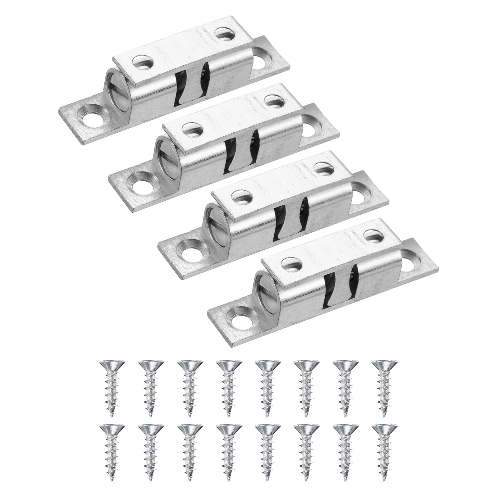 PATIKIL 50mm Double Ball Tension Roller Catch Latch, Solid Brass Adjustable Hardware Fitting with Screws for Cabinet Closet Tension Latch, Silver Tone