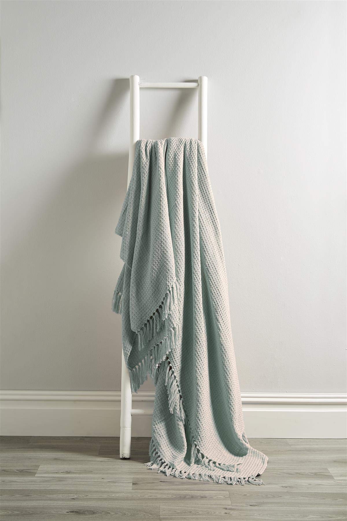 Olivia Rocco Lisbon Throw 100% Cotton Plain Honeycomb Sofa Bed Chair Cover Throws Tasselled Decorative Blanket, 127 x 152 cm (50" x 60") Silver โ image 1