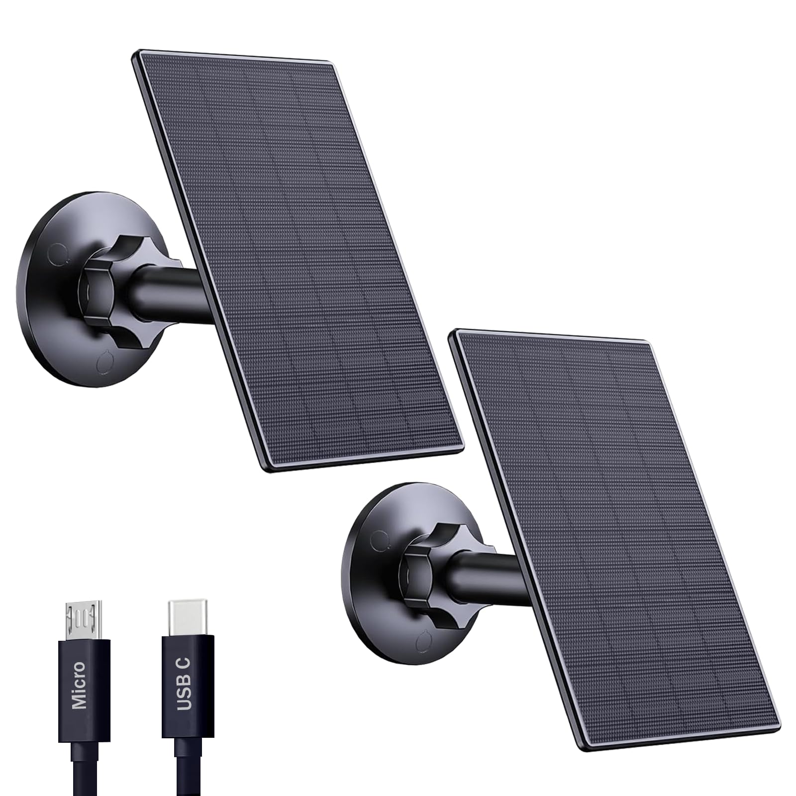 Photo 1 of Zivif 2W Solar Panel for Security Camera, USB Solar Charger, 360° Adjustable Micro USB Solar Panel for Outdoor Camera, Black (2 Pack)