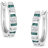 10k White Gold Round and Blue Baguette Diamond Hoop Earrings (0.50 cttw, I-J Color, I2-I3 Clarity)