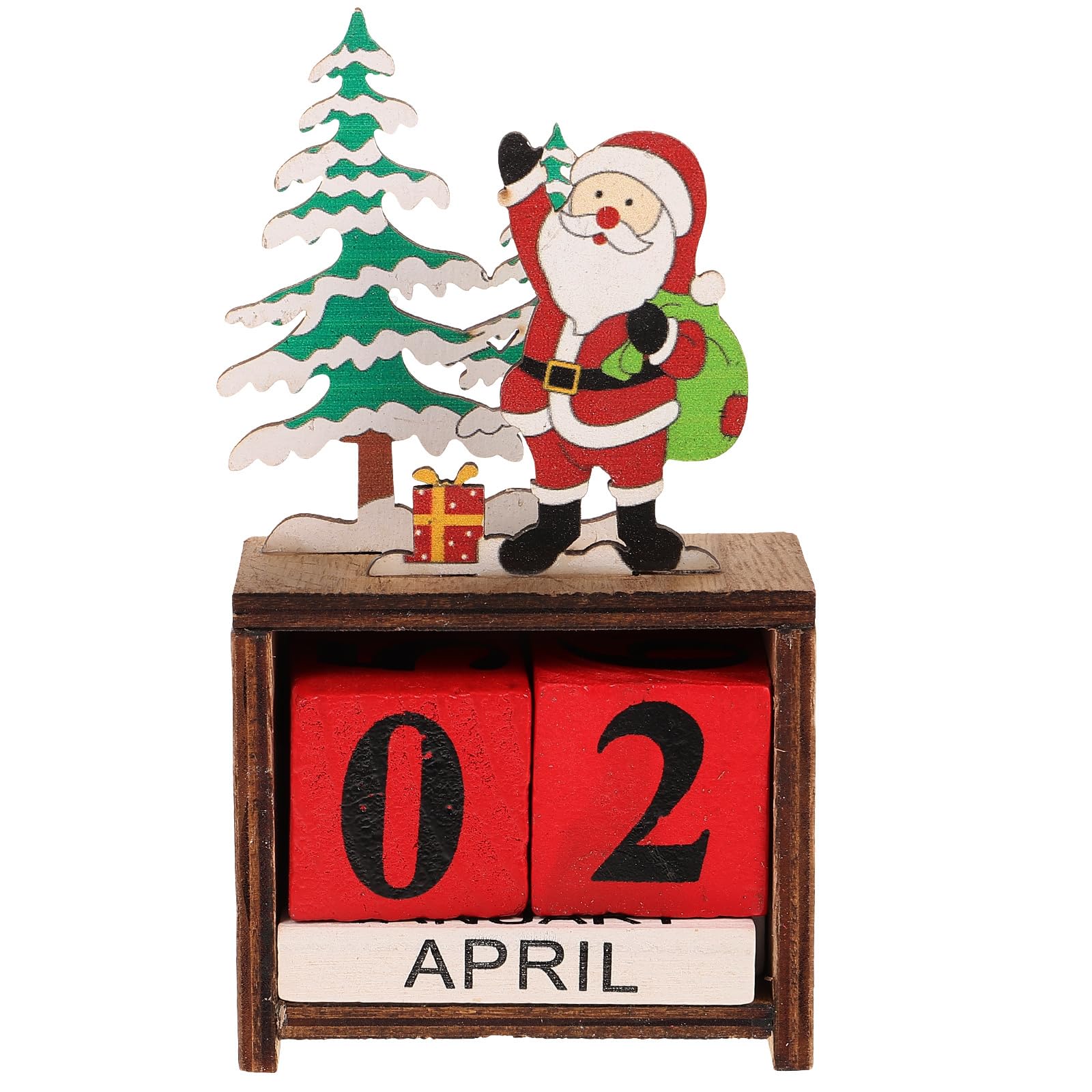 Wooden Christmas Advent Calendar Santa Luminous Perpetual Countdown Calendar Block Desktop Calendar for Christmas Desktop Ornament