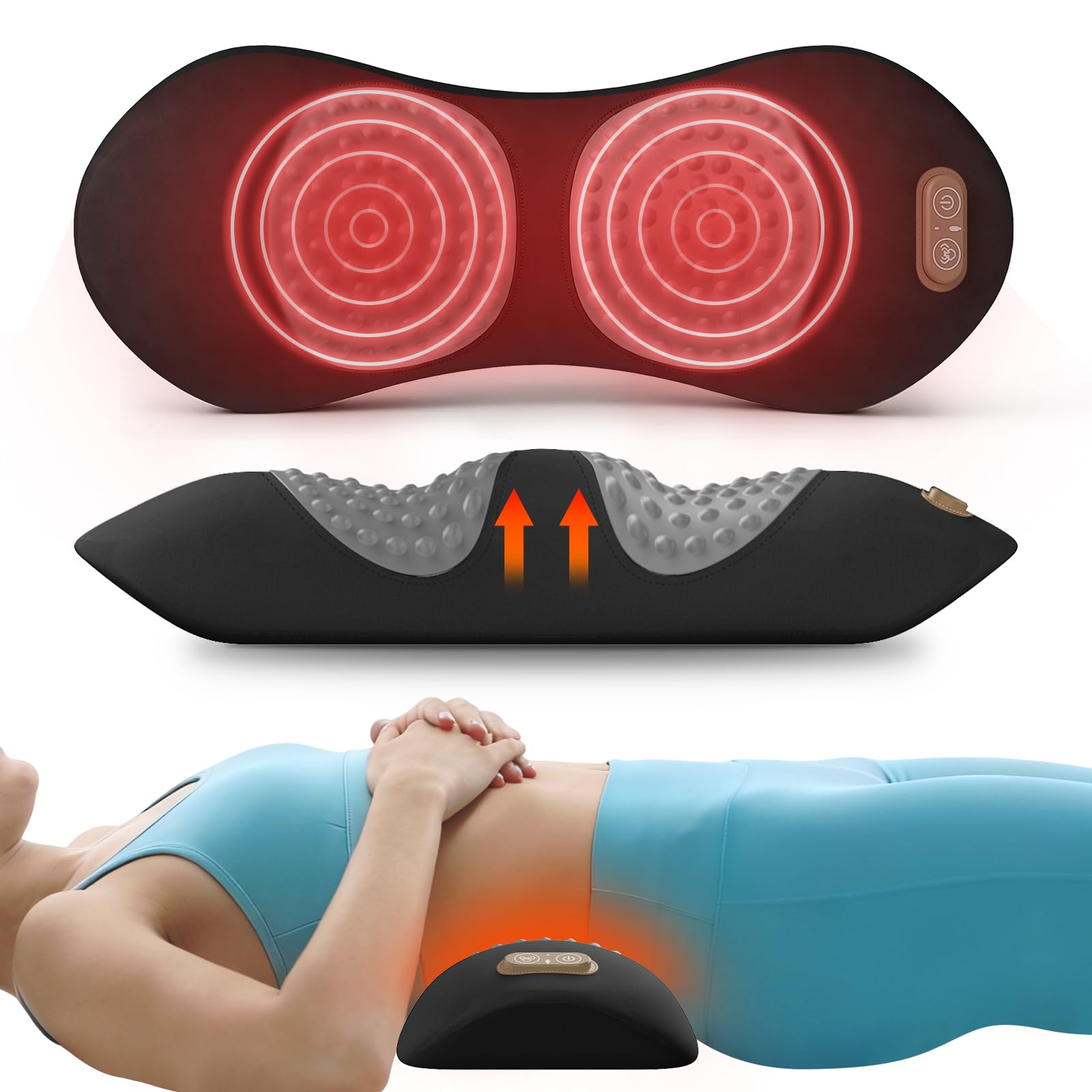 Photo 1 of Etatsen 3-in-1 Back Massager with Heat, Vibration & Traction, Triple Fusion Back Massager for Bed and Chair, Electric Lumbar Support Pillow for Lower Back Comfort and Spine Support