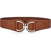 SANSTHS Vintage Women Stretchy Wide Belt Chunky Buckle Elastic Wide Waist Belts for Dresses Coats