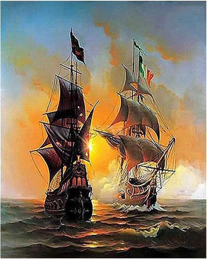 Paint by Numbers DIY Painting Kits for Adults Beginner Ship at Sea Ocean Scene (with