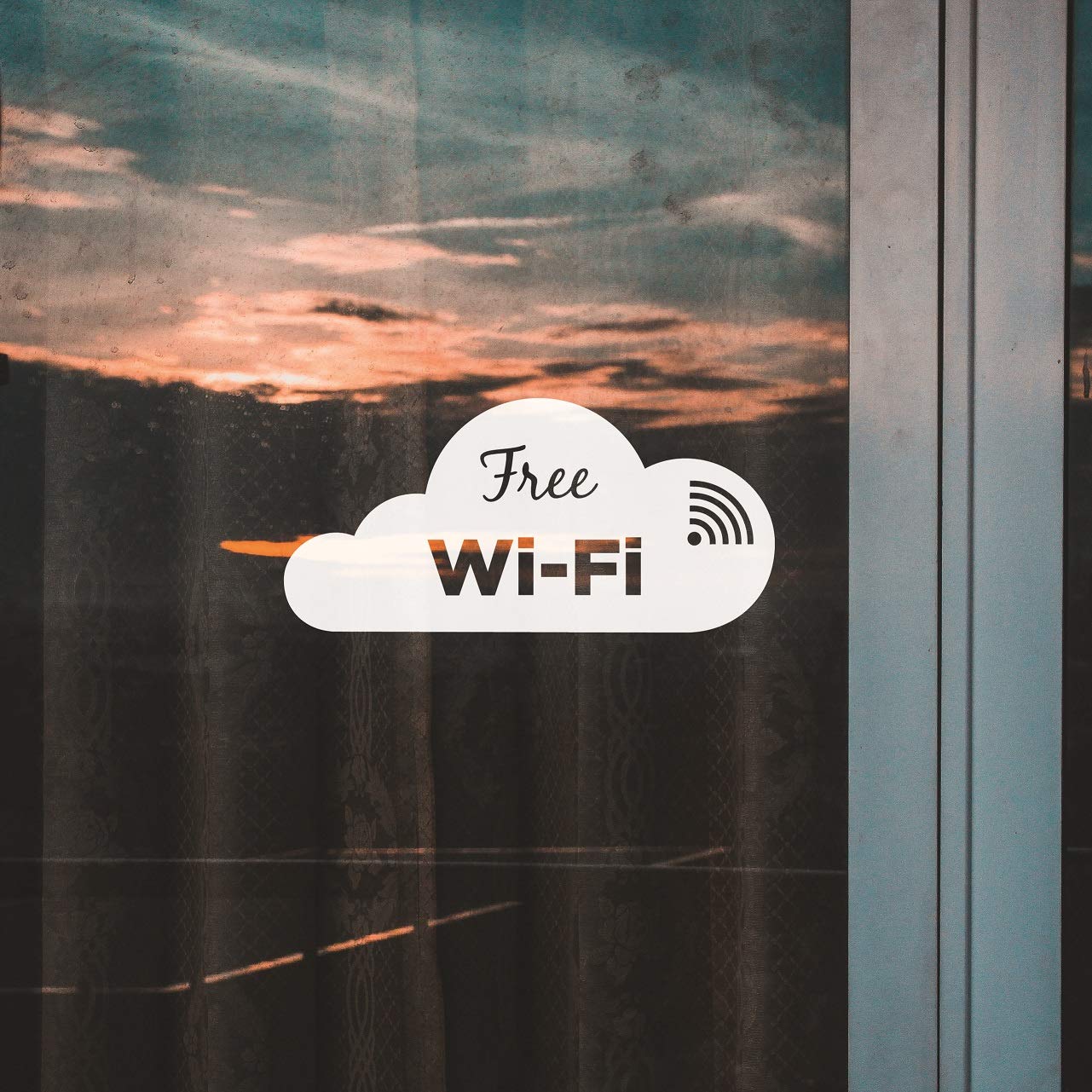 Free WiFi Cloud Graphics Window Sign Vinyl Sticker Cafe Shop Salon Bar Restaurant Business Building Shop Indoor Outdoor (White)
