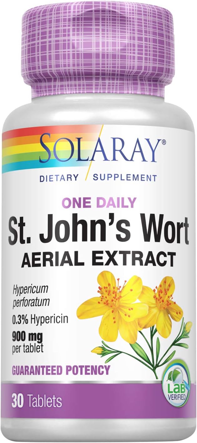 Solaray St. Johns Wort Aerial Extract One Daily 900mg | Standardized w/ 0.3% Hypericin for Mood Stability & Brain Health Support | Non-GMO | 60 Ct: Health & Personal Care