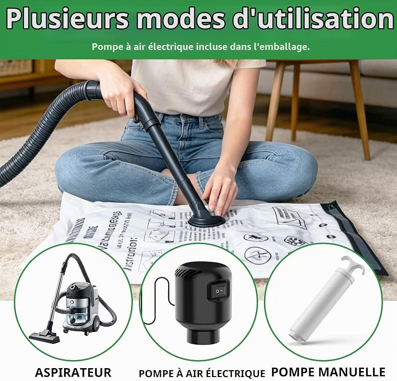 Sacs vides pour vêtements avec pompe à air électrique, 10 pièces