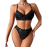 Avidlove Lingerie for Women 2 Pieces Lingerie Set Lace Bra and Panty Sets Sexy Babydoll Underwear