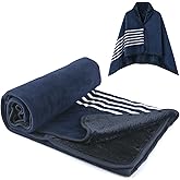 forestfish Fleece Wearable Blanket, Plaid Lap Blanket Comfy Poncho Throw with Buttons for Bed Sofa Office, Blue-White
