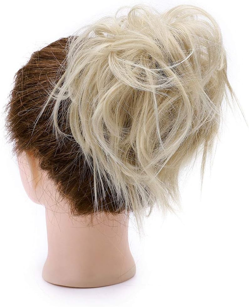 Real Fashion Tousled Updo Hair Pieces Messy Bun Hair-Scrunchies Extensions Hairpieces Ponytails HairExtensions for Women Ash Blonde to Bleach Blonde - Image 5