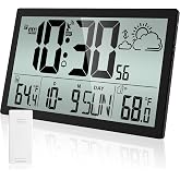 14.6" Atomic Wall Clock Battery Operated with Indoor Outdoor Thermometer | Large Atomic Clock with Wireless Outdoor Sensor, Auto DST, Wall Clock for Office/Home/School, Never Needs Setting!