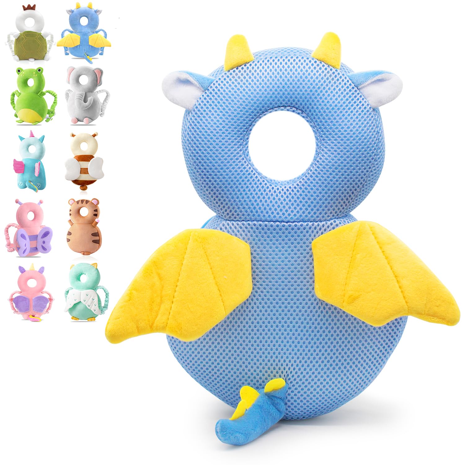 JINYJIA Baby Head Protector Backpack, Adjustable Safety Pillow for Toddlers Learning to Walk, Soft Protection Pads for 4-24 Months, Grid Dragon — image 1