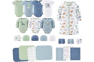 The Peanutshell Newborn Clothes & Accessories Set for Baby Boys | 23 Piece Layette Gift Set | Fits Newborn to 3 Months | Dinosaur, Blue, Green