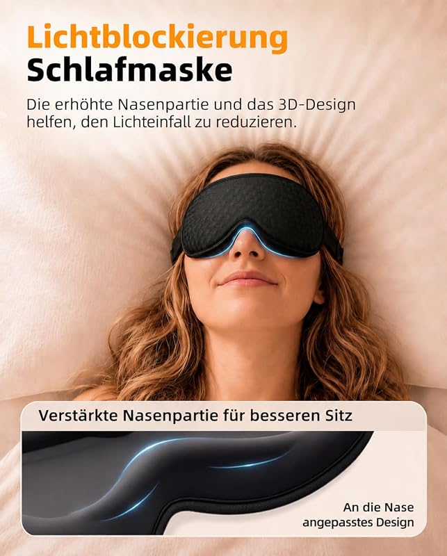 3D Schlafmaske mit Gewicht für Frauen & Herren, Lichtblockierend, Schwarz