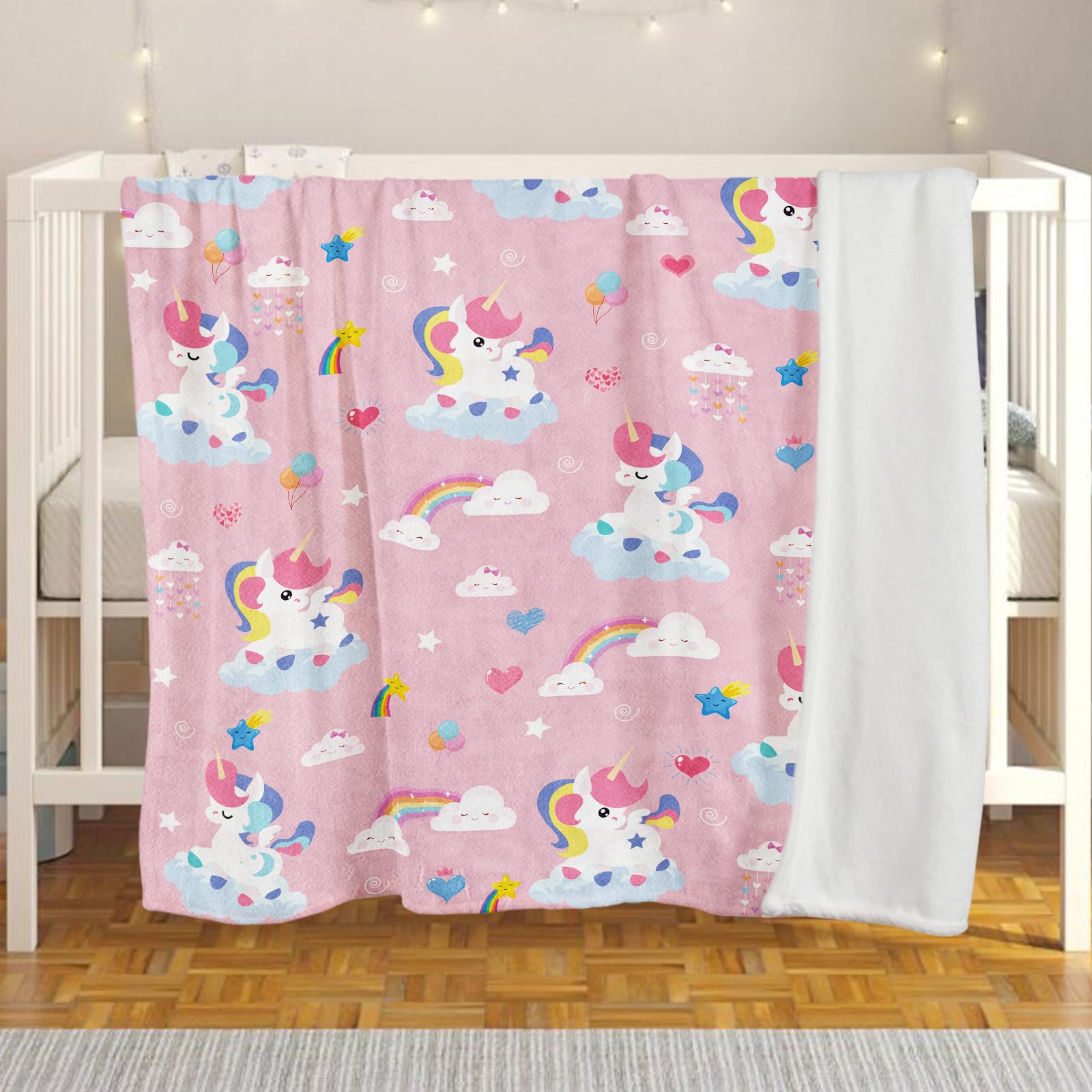 Domgoge Unicorn Baby Blanket UnicornRainbow Girl Blankets Newborn Gift Silky Soft Flannel Fleece Nursery Bed Crib Cot Moses Basket Stroller Quilts Baby Shower Unisex Toddler 102x76 cm Pink-unicorn