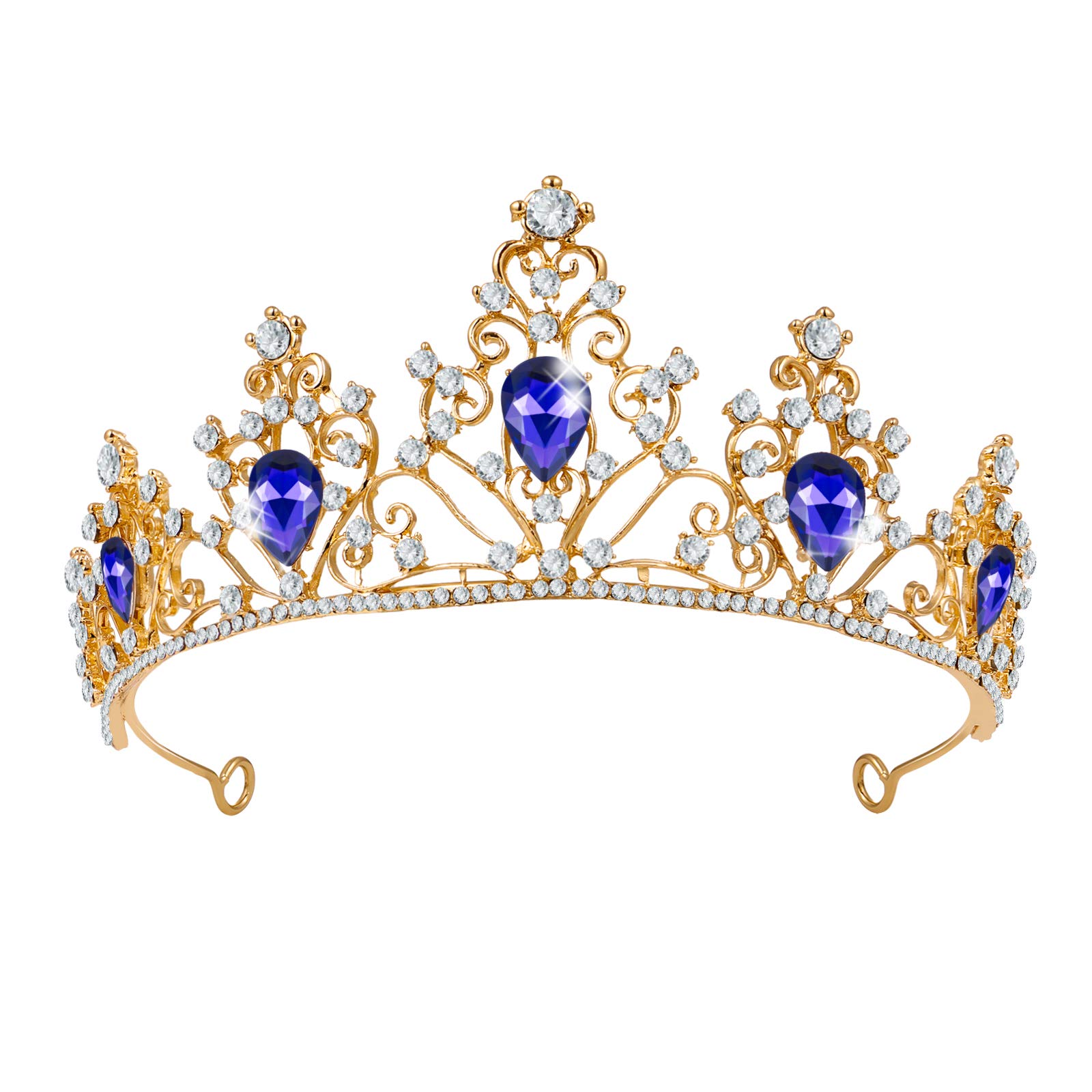 Minkissy Red Rhinestones Gemstone Crystal Rhinestone Tiara Princess Pageant Tiara Hair Accessory for Wedding Party Blue Rhinestone Headpiece