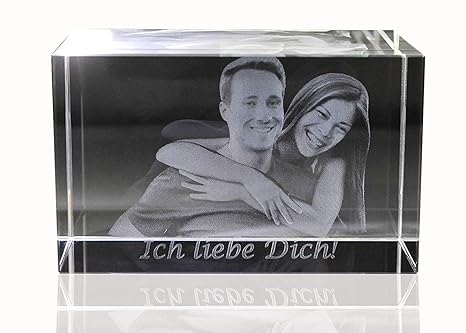 VIP-LASER | 3D | Glasfoto Kristall - Mit Deinem Familienfoto in 3D graviert | 2 Personen/Tiere in 3D | Das persönliche Gesche