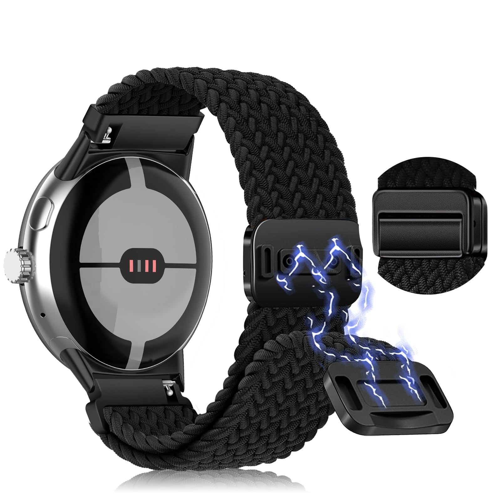 KoGiio Strap compatible with Google Pixel Watch 3 41mm / Google Pixel Watch 2 / Google Pixel Watch, Magnetic Adjustable Watch Band, Soft Nylon Braided Replacement Bracelet Strap Black
