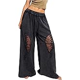 SOLY HUX Women's Vintage Hollow Out Butterfly Pants Wide Leg Baggy Y2k Grunge Pants Trousers
