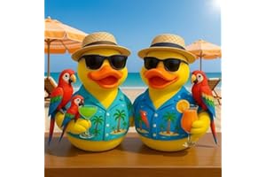 IEOYX Tropical Music Tribute Duck, Memorial Resin Ducks for Car, Home & Beach Décor, Tropical Memorial Duck Collectible Gift for Jimmy Buffett Fans & Parrot Lovers Rainforest Duck Table Decoration (2Pcs)