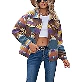 Chevara Women’s Vintage Ethnic Aztec Jacket Long Sleeve Button Up Woolen Shacket Western Jackets