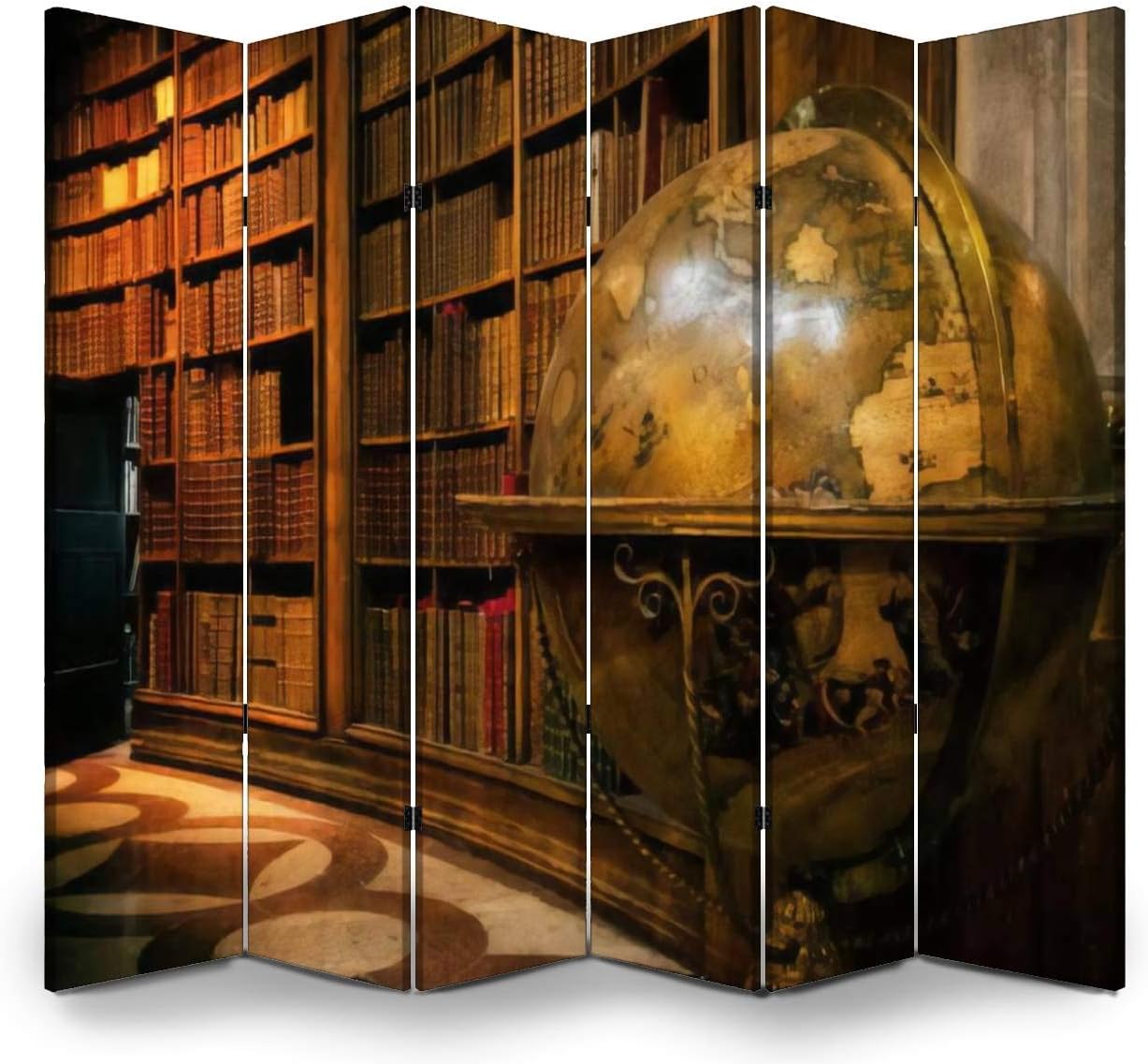 APED DECOR Wood Screen Room Divider Vienna, Austrian National Library Folding Screen Canvas Privacy Partition Panels Dual-Sided Wall Divider Indoor Display Shelves 6 Panels