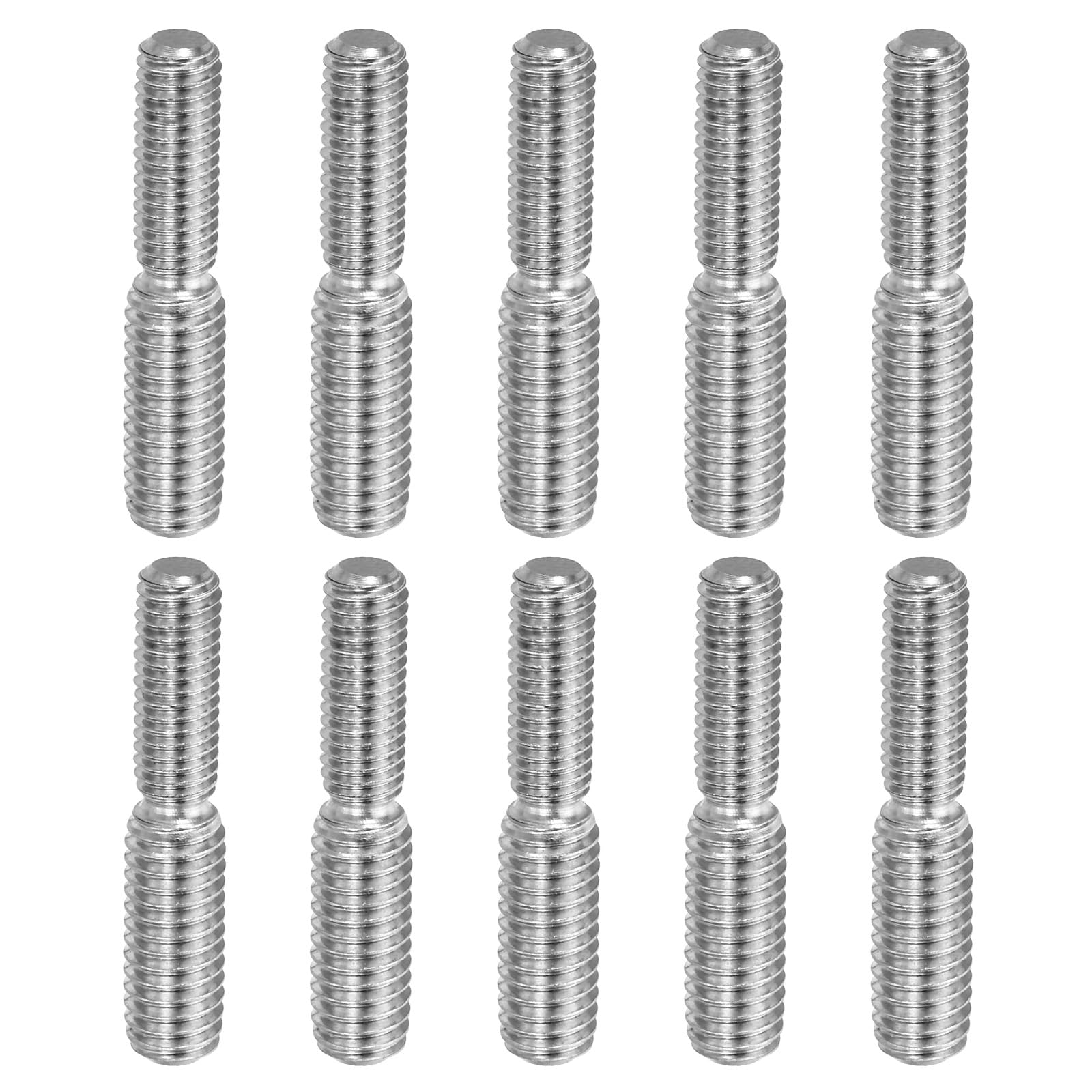 PATIKIL M5x15mm to M6x15mm Double End Threaded Stud Screw Bolt, 10 Pack 304 Stainless Steel Rod Bolts Thread Reducer Adapter for Furniture Fastener, Hardware Connectors