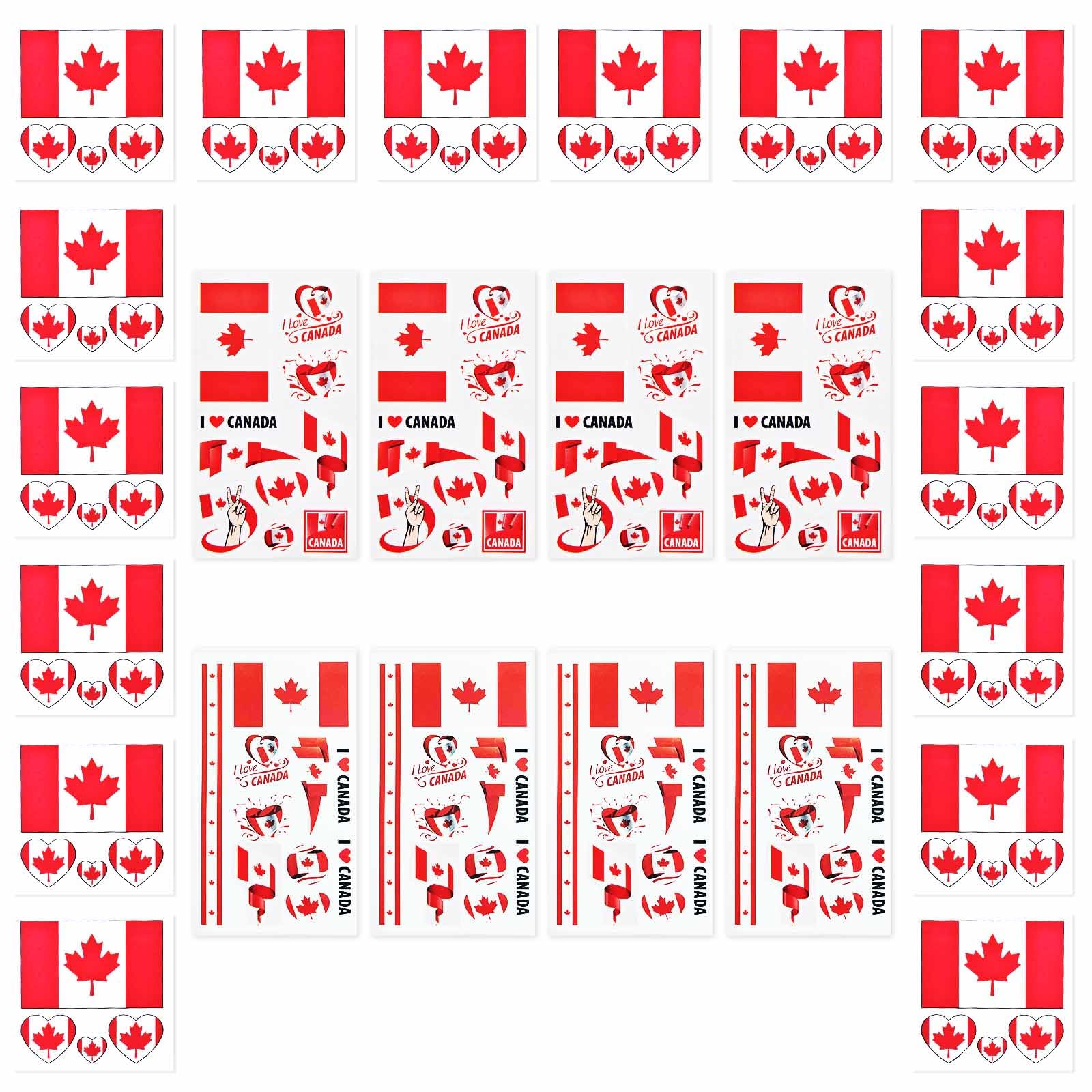 AhfuLife 24 Sheets Canada Flag Tattoos for Canada Day Decorations - Canadian Temporary Tattoo Transfer Stickers for Victoria Day Theme Party Football Fan Support Event — image 1