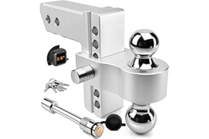 Adjustable Trailer Hitch - Tlvuvmo Aluminum Drop Hitch (Fits 2.5'' Receiver), 6 Inch Drop/Rise, 18,500 LBS GTW Heavy Duty Truck Hitch, (2'' & 2-5/16'') Chrome Plated Steel Balls - Tow Hitch Ball Mount