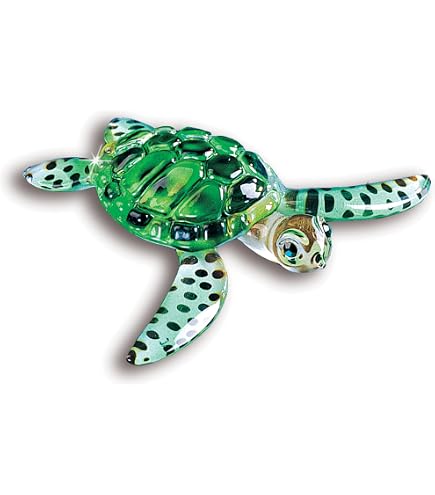 4 Glass Sea Turtle Glass Figurine - Glow in The Dark Sculpture - Na
