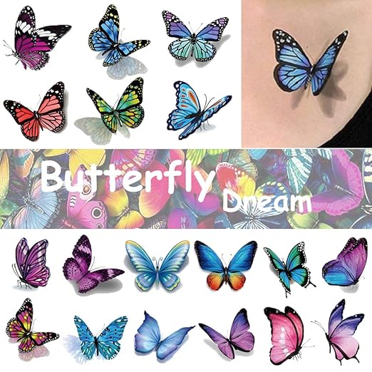 Butterfly Tattoos for Kids Womens -110 Pcs Colorful Body ...