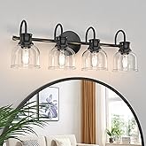 PHIXART 4 Lights 24" Bathroom Vanity Light Fixtures, Matte Black Traditional Classic Vanity Light with Clear Glass, Bathroom 