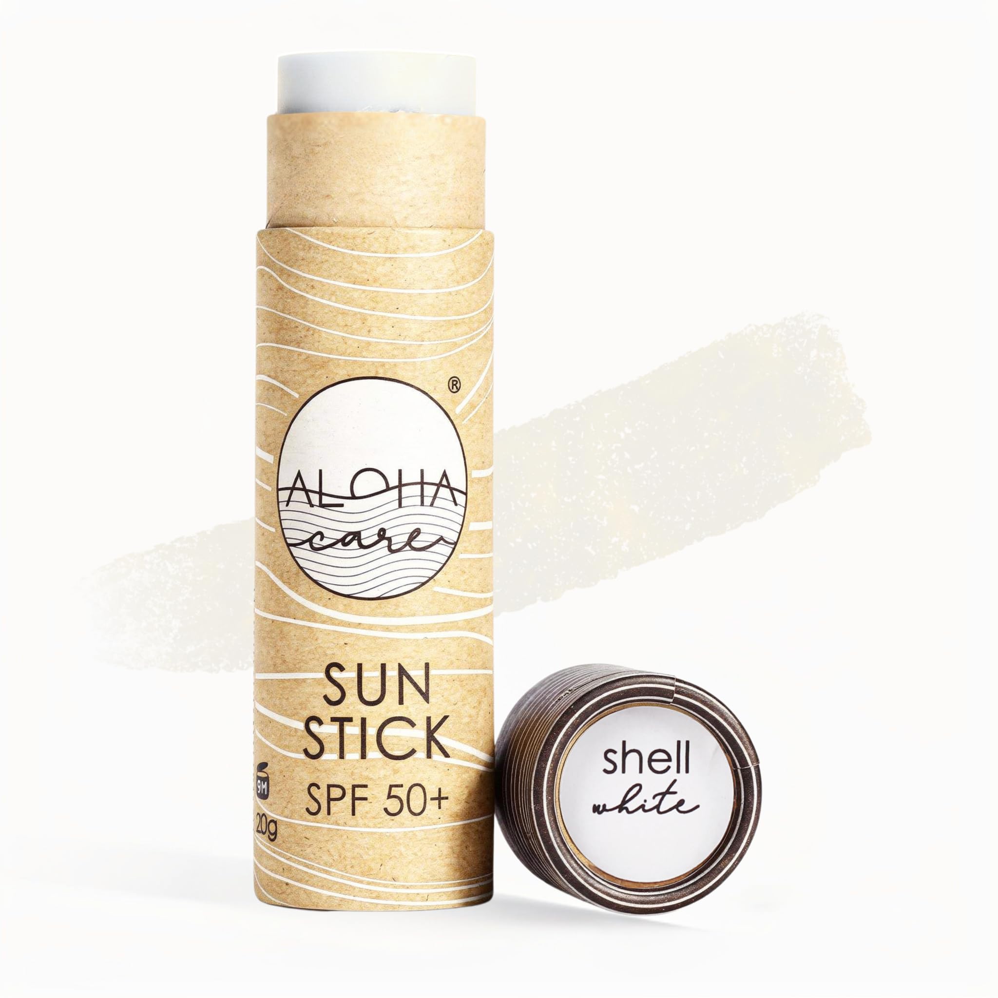 Aloha Sun Stick SPF 50+ | Tinted Mineral Sunscreen for Surfing | Eco Friendly Paper Tube (White)