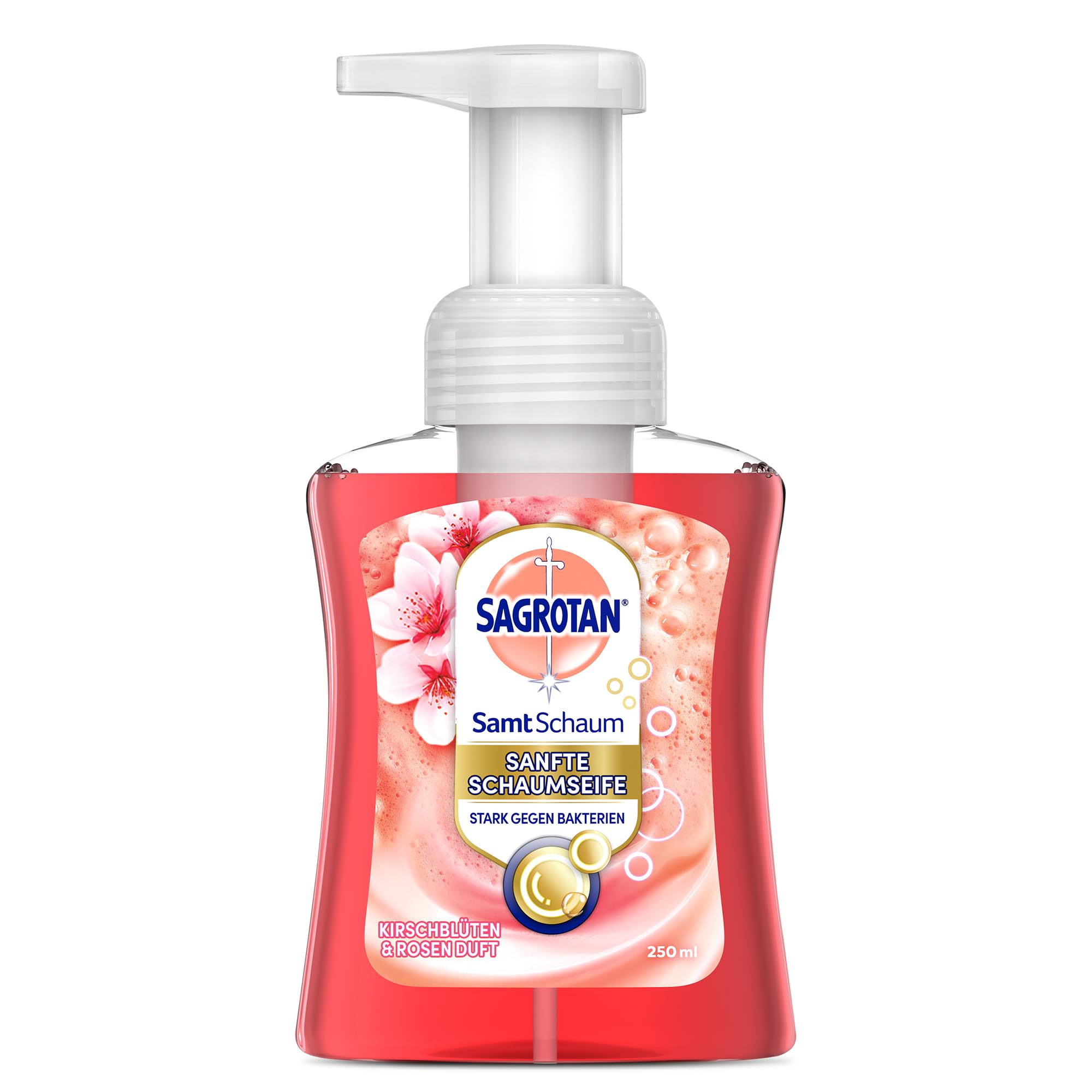 Sagrotan Samt-Schaum Seife Kirschblüte & Rose – 1 x 250 ml Schaumseife im Seifenspender