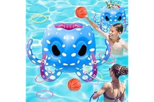 HYMAZ Octopus Pool Toys for Kids Ages 4-8, 2-in-1 Inflatable Float Water Games Toys with Basketball Hoop & Ring Toss, Outdoor Backyard Beach Swim Play, Cool Summer Family Party Supplies Gift Boys Girls