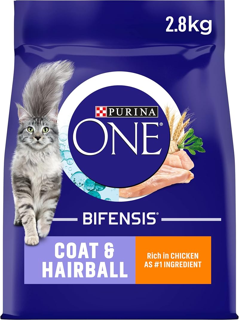 PURINA ONE Coat and Hairball Chicken Dry Cat Food 2.8kg Pack of 4
