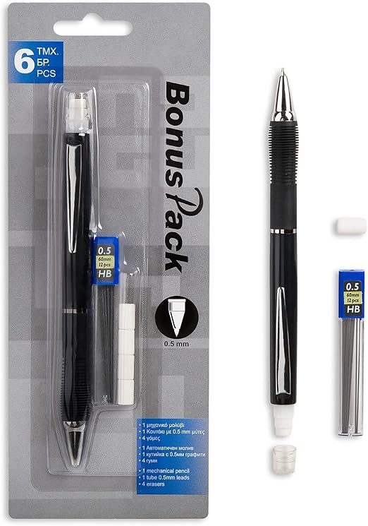 Automatic Mechanical Pencil 0.5 mm, with 4 erasers and 1