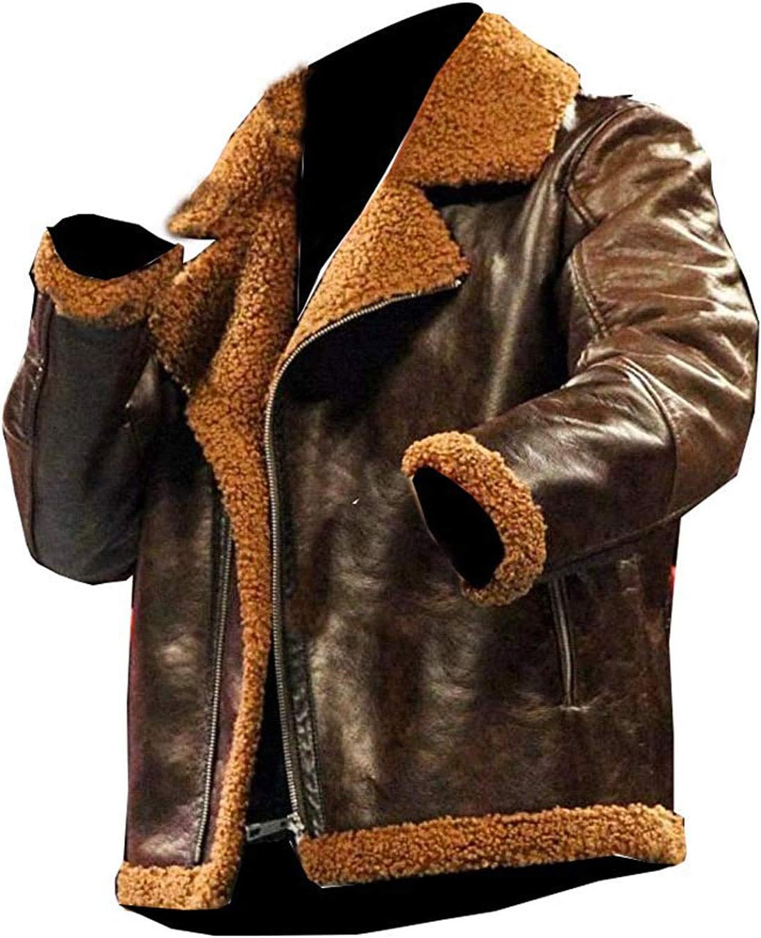 Hot Topic Super Star Bomber Brown Fur Leather Jacket