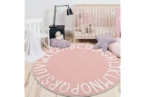 HEBE 4ft Round Kids Play Rug ABC Alphabet Nursery Rug for Bedroom Playroom Non Slip Fun Educational Playmat Round Circle Carpet Crawling Mat for Classroom Infant Toddlers