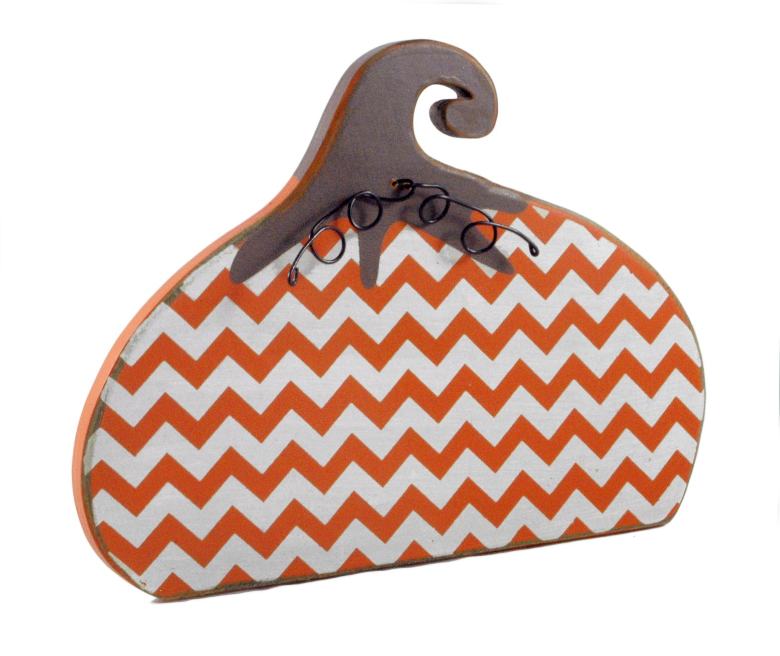 Primitives by Kathy Shelf Sitter, Wood, Chevron Pumpkin, 8.5 x 6.25-Inch